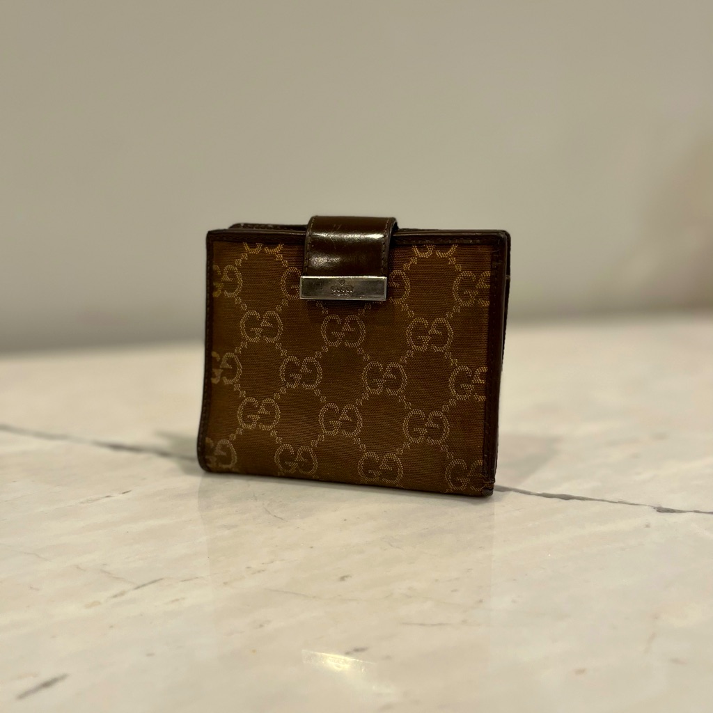 Gucci Gg Logo Canvas And Leather Bifold Wallet